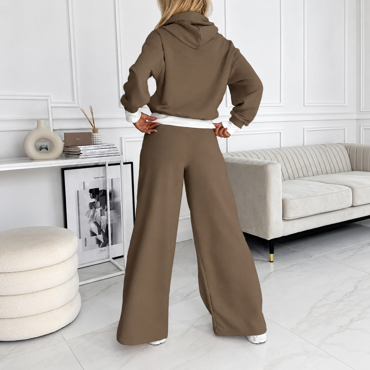 Ensemble femme sweat à capuche et pantalon large coupe décontractée