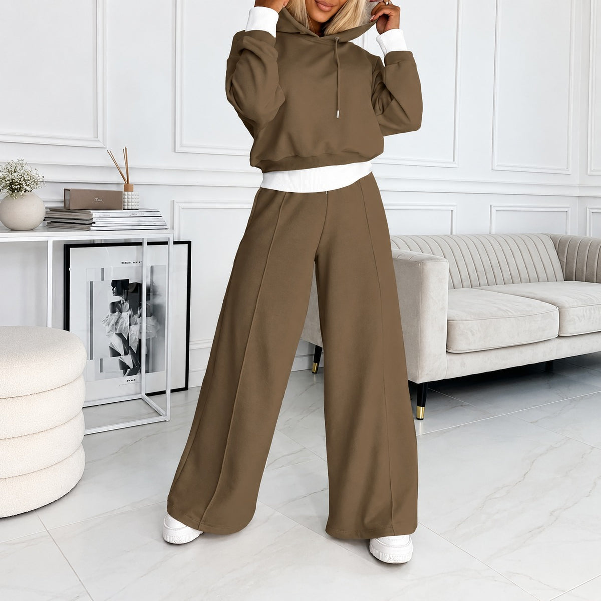 Ensemble femme sweat à capuche et pantalon large coupe décontractée