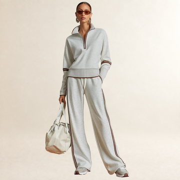 Ensemble femme sweat à demi-zip et pantalon large à rayures style sportif