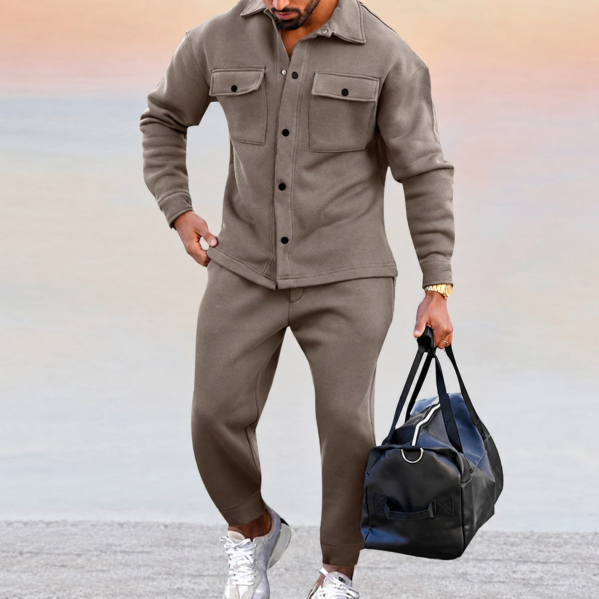 Ensemble homme veste décontractée et pantalon jogger à poches et bouton
