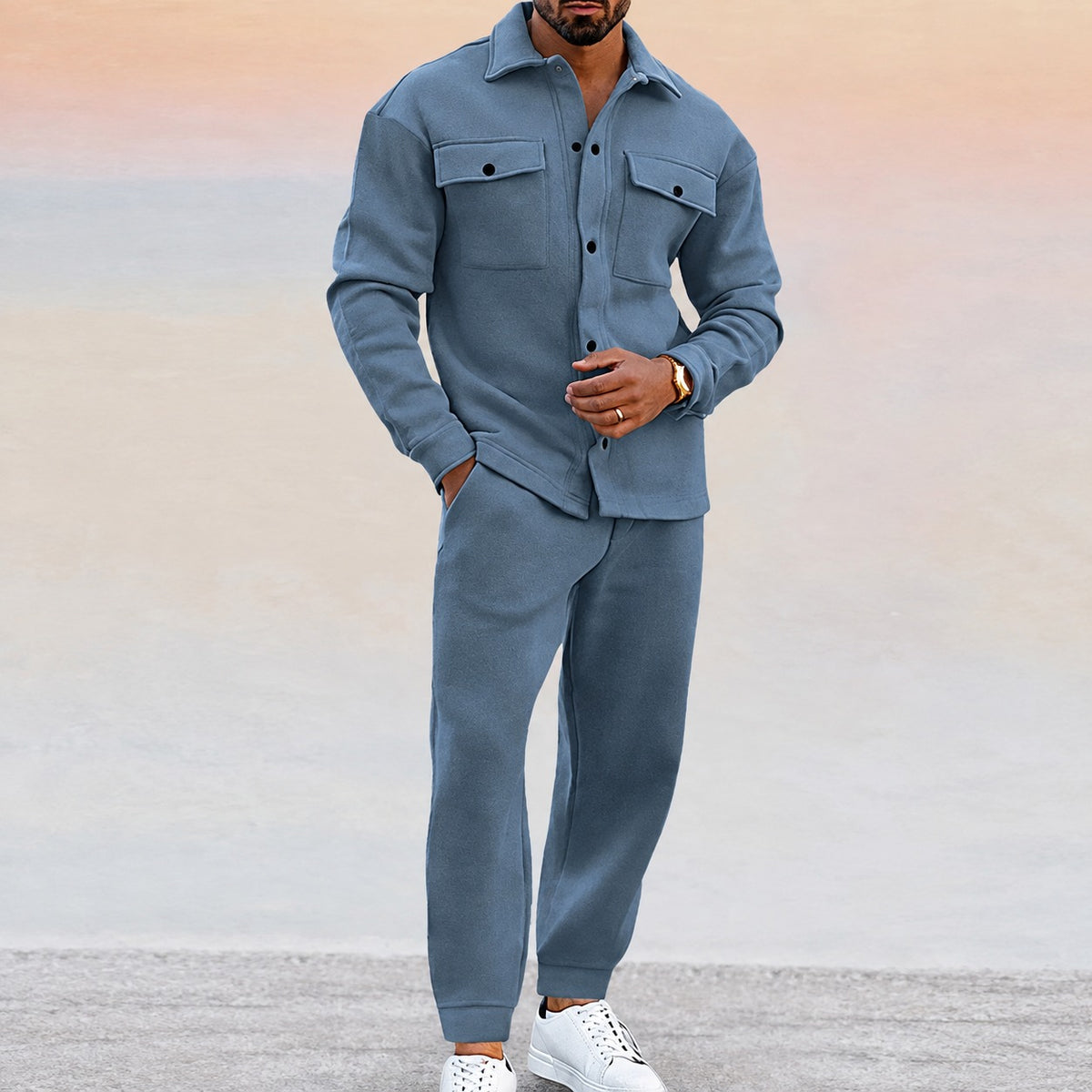 Ensemble homme veste décontractée et pantalon jogger à poches et bouton