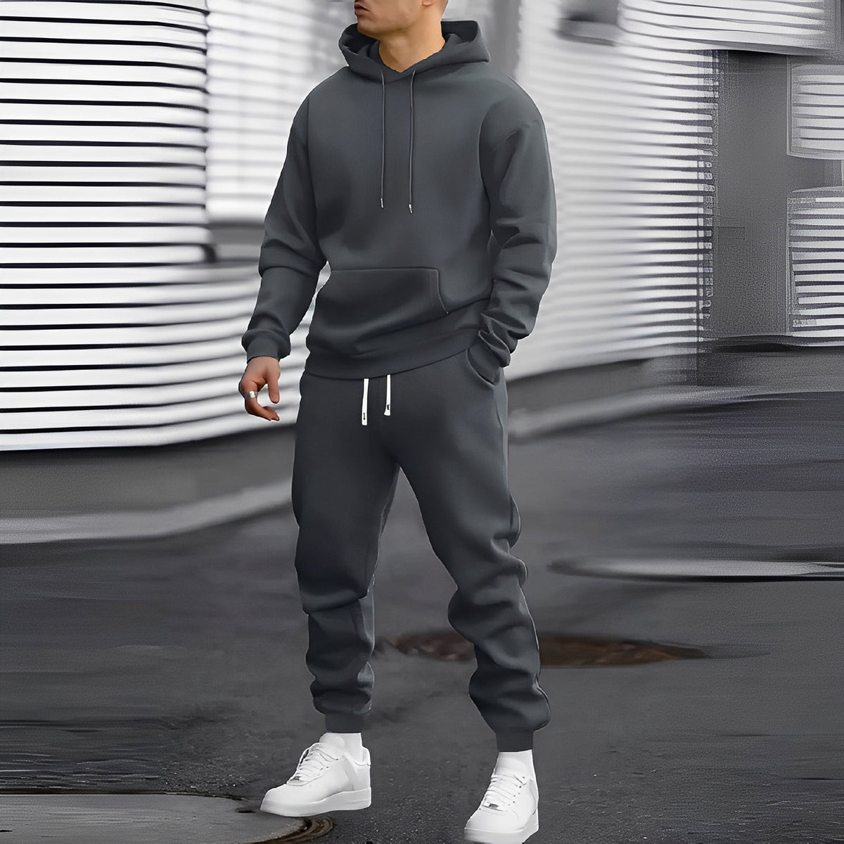 Ensemble hoodie et joggers pour hommes à poches coupe décontractée