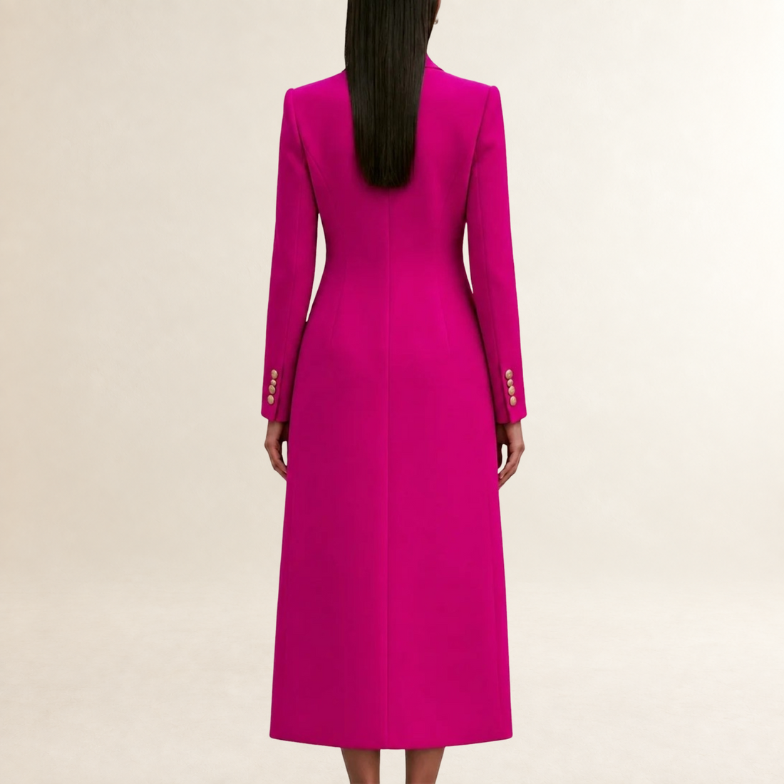 Ensemble robe et manteau femme tailleur coupe droite col roulé boutons dorés