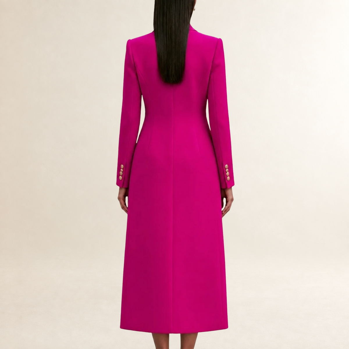 Ensemble robe et manteau femme tailleur coupe droite col roulé boutons dorés
