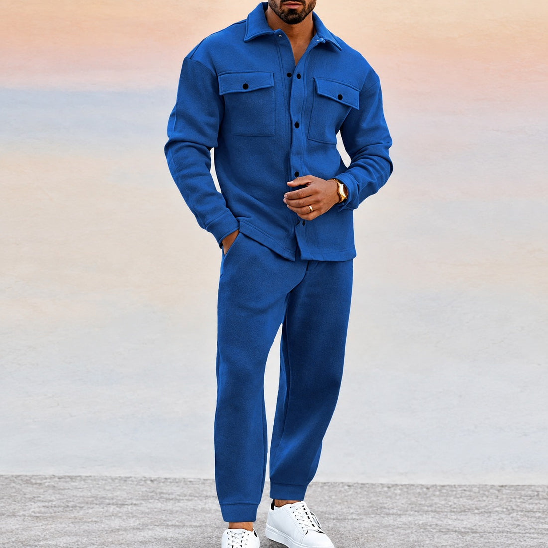 Ensemble sport homme à veste boutonnée avec poches et joggers - coupe décontractée, style actif