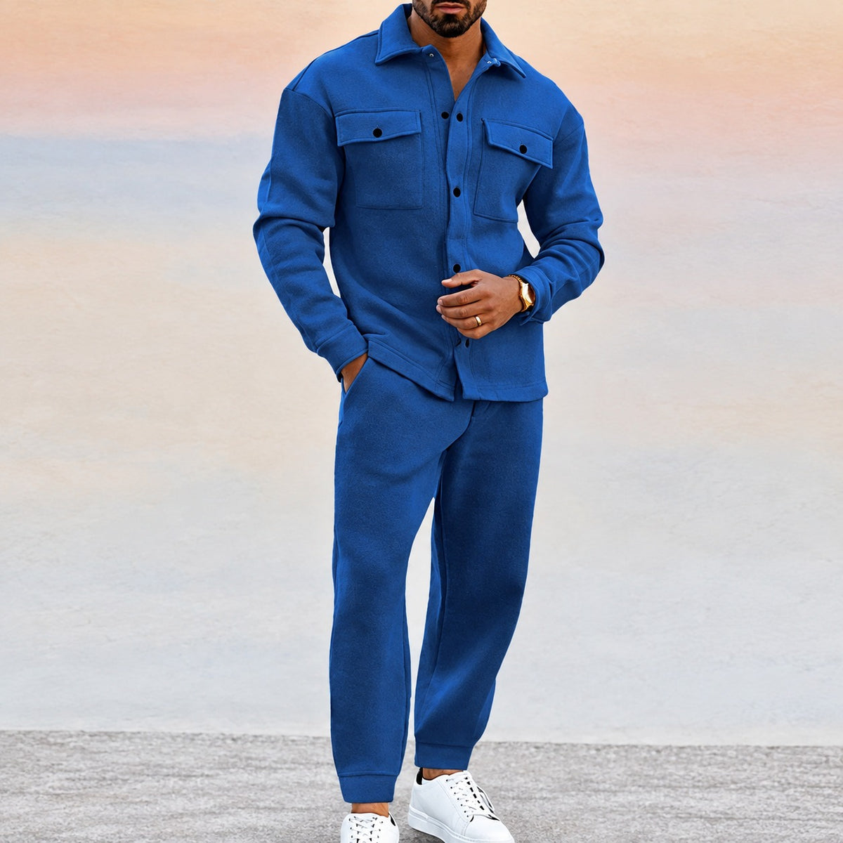 Ensemble sport homme à veste boutonnée avec poches et joggers - coupe décontractée, style actif
