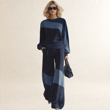 Ensemble sweat-shirt et pantalon pour femmes coupe décontractée avec patchwork et col rond