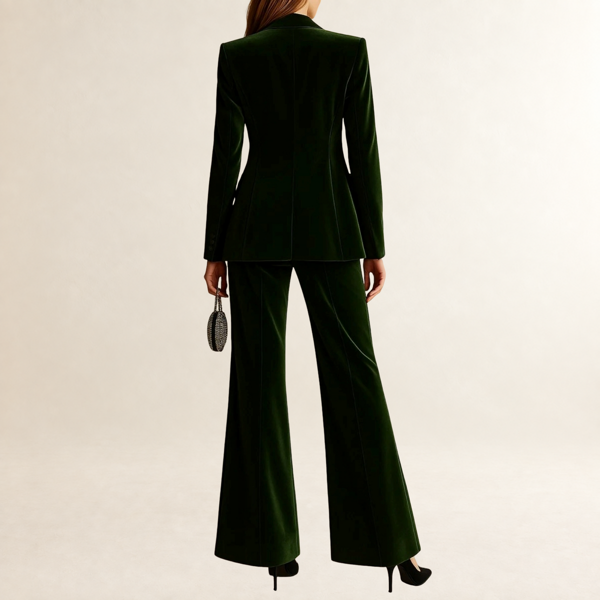 Ensemble tailleur femme blazer à col à revers et pantalon évasé à taille haute