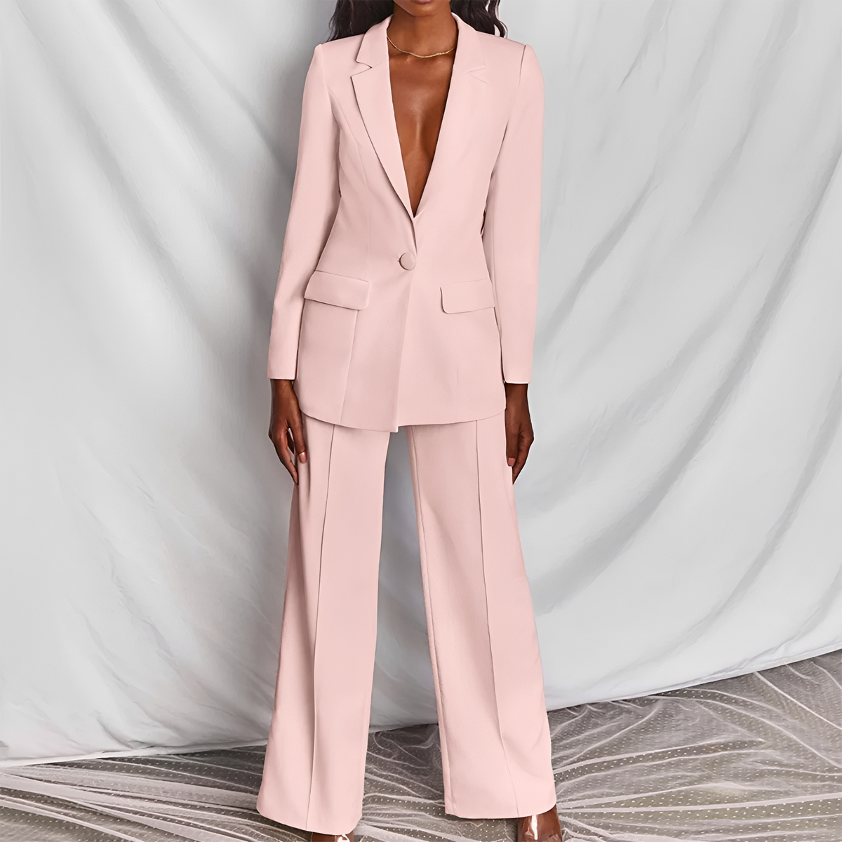 Ensemble tailleur femme blazer à col à revers et pantalons à jambes larges