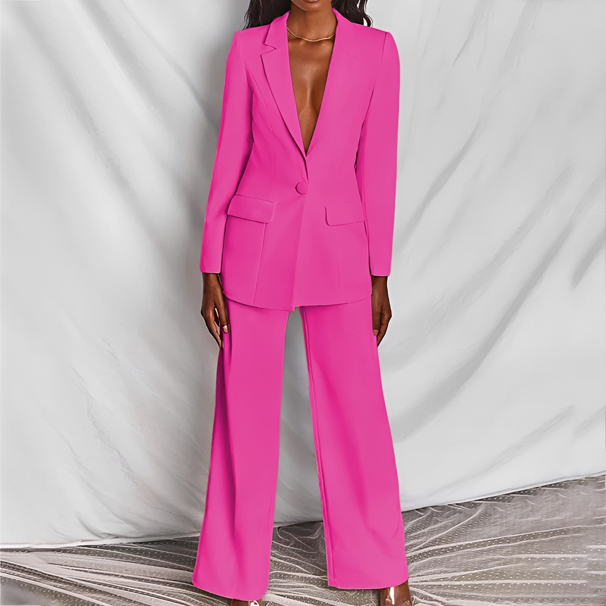 Ensemble tailleur femme blazer à col à revers et pantalons à jambes larges