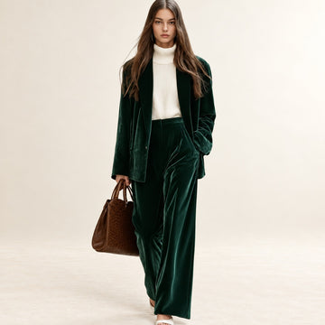 Ensemble tailleur femme blazer et pantalon à jambes larges