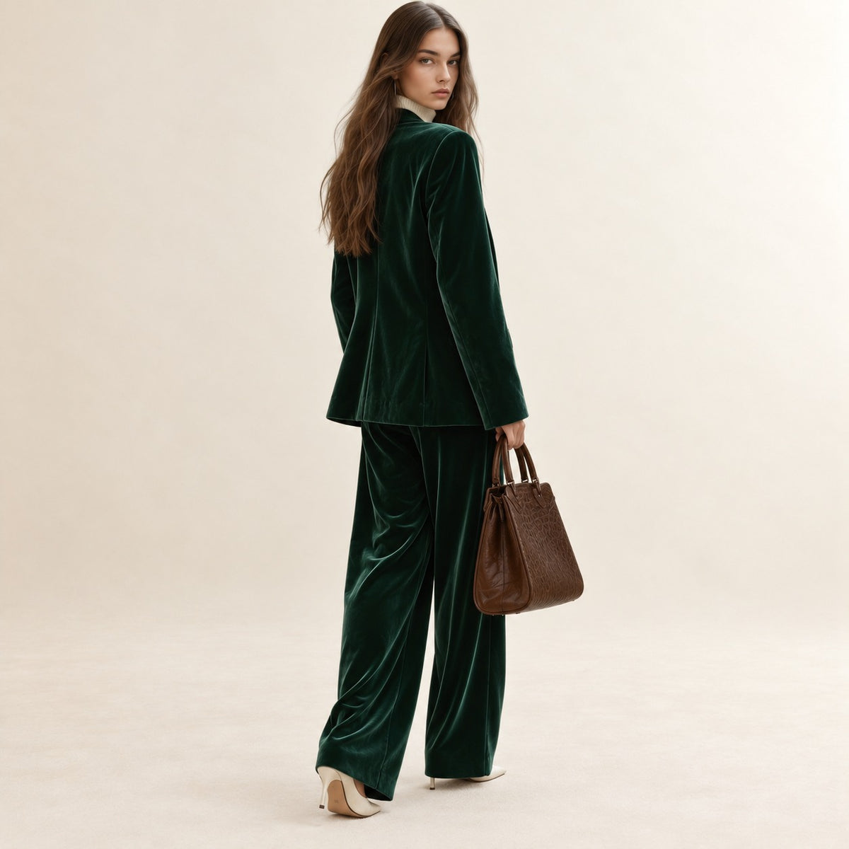 Ensemble tailleur femme blazer et pantalon à jambes larges