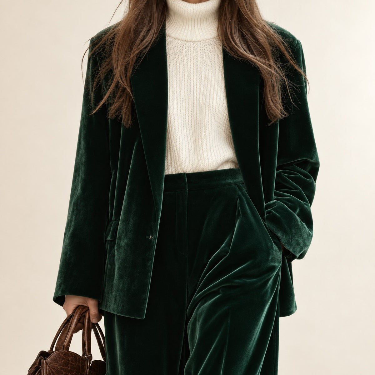 Ensemble tailleur femme blazer et pantalon à jambes larges