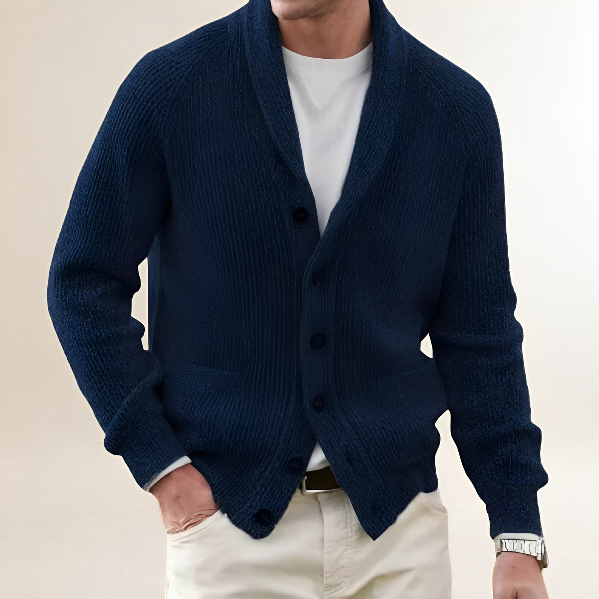 Gilet / Cardigan Homme à col shawl - fermeture à boutons, poches plaquées, ample regular