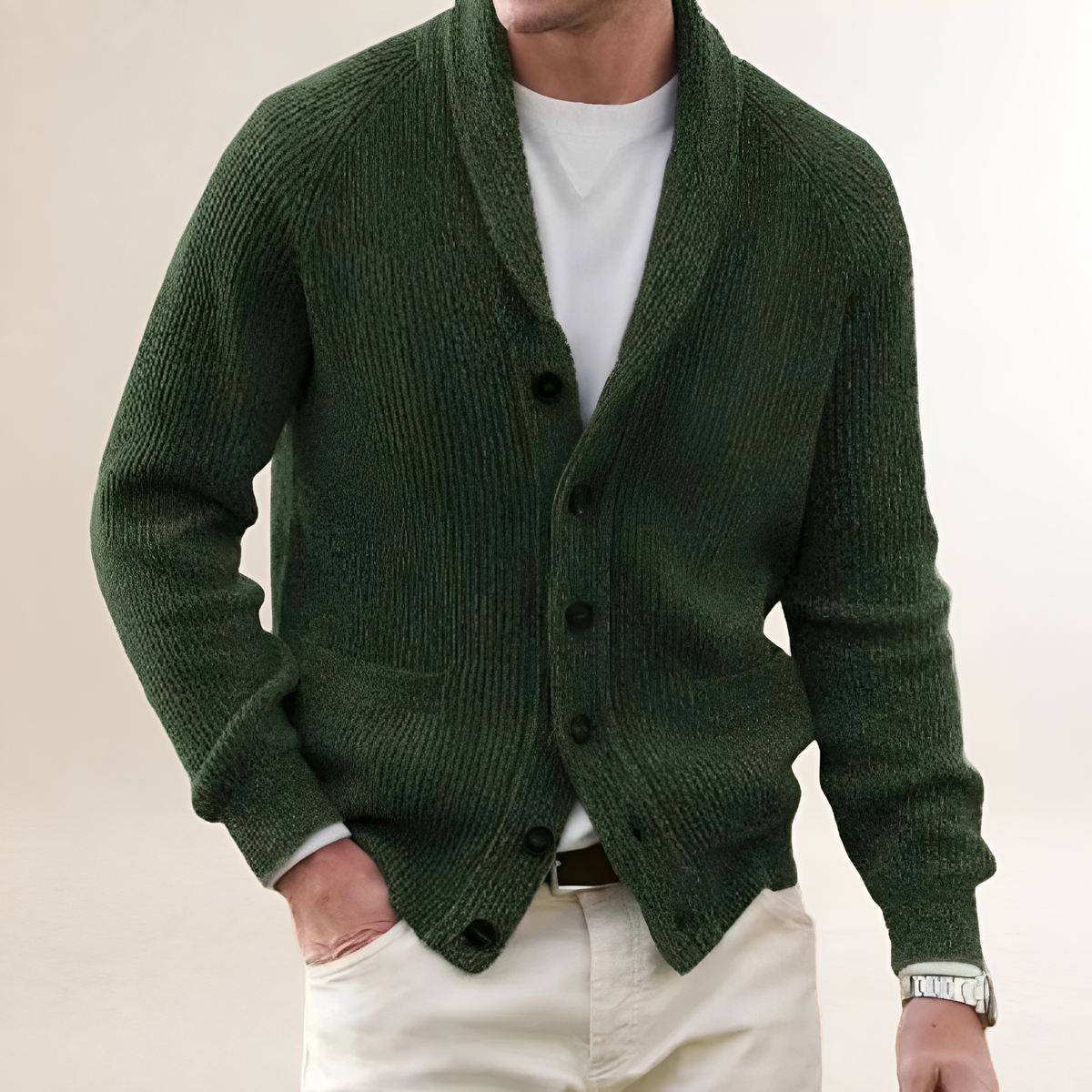 Gilet / Cardigan Homme à col shawl - fermeture à boutons, poches plaquées, ample regular