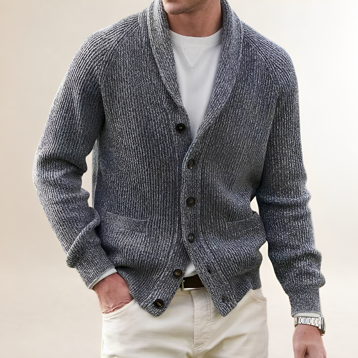 Gilet / Cardigan Homme à col shawl - fermeture à boutons, poches plaquées, ample regular
