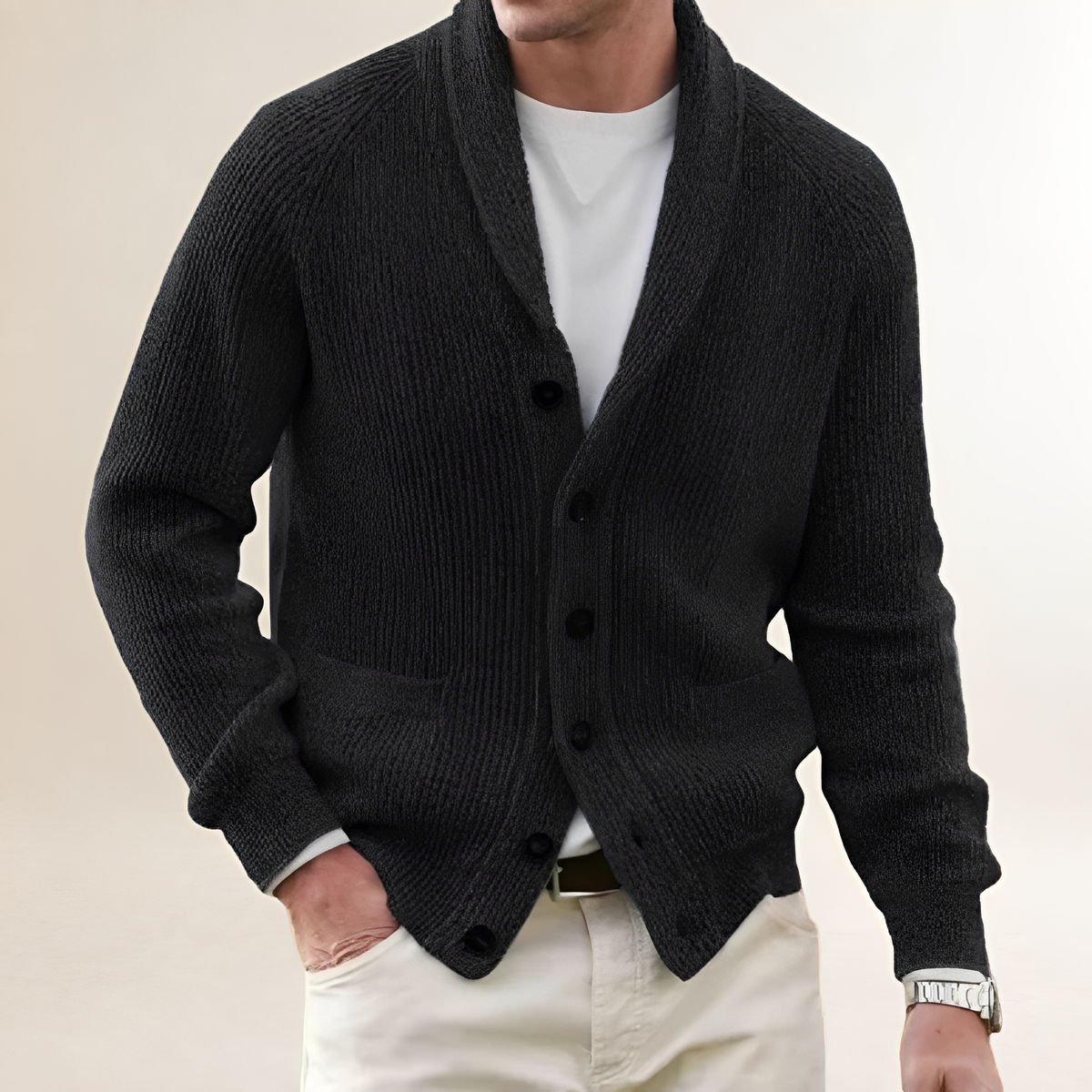 Gilet / Cardigan Homme à col shawl - fermeture à boutons, poches plaquées, ample regular