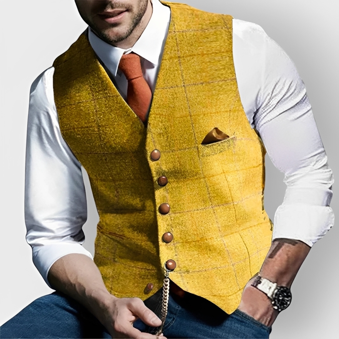Gilet homme slim, devant à boutons simples, poche poitrine et détail montre-chaîne