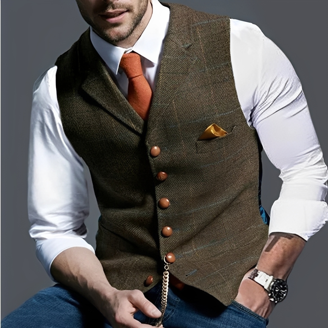 Gilet homme slim, devant à boutons simples, poche poitrine et détail montre-chaîne