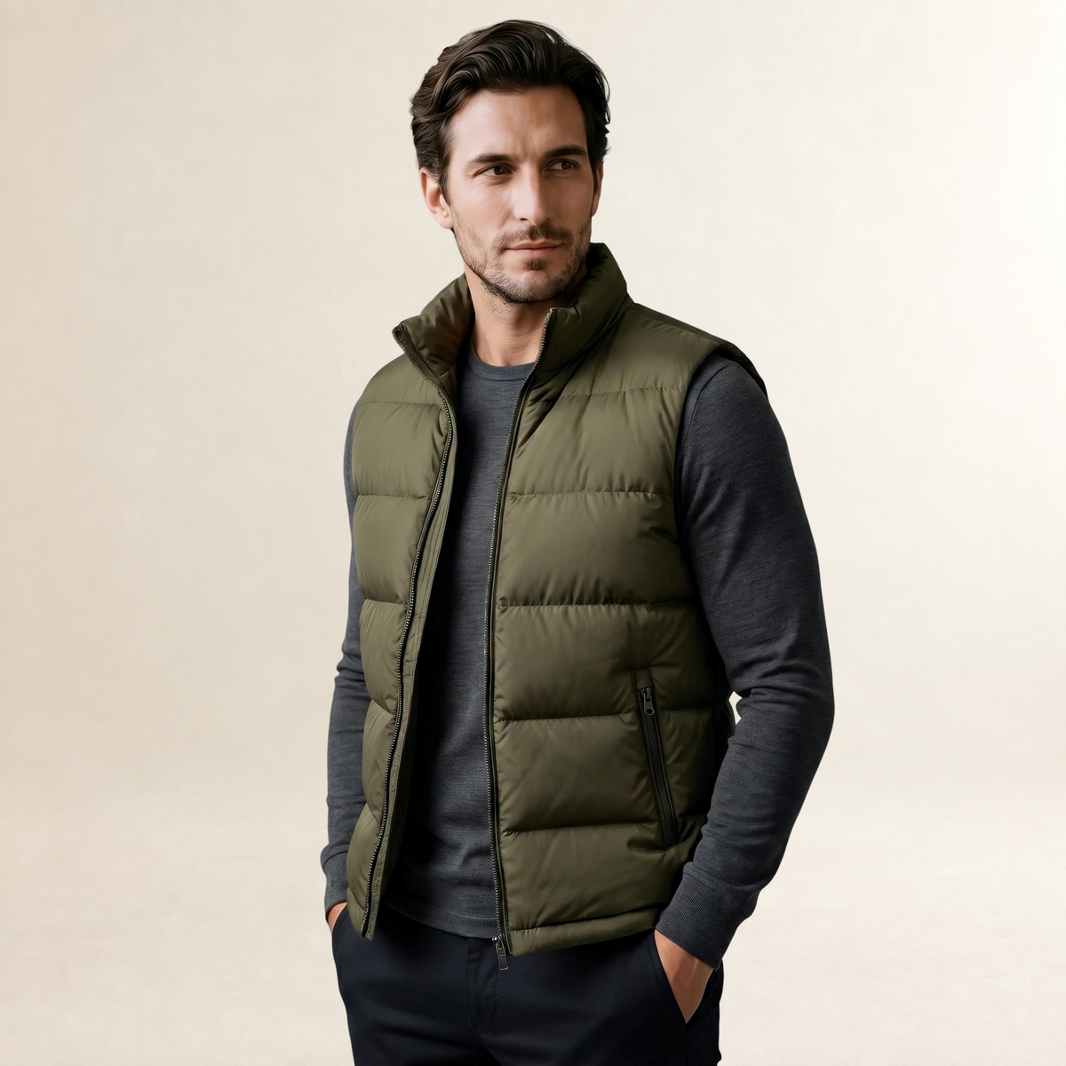 Gilet matelassé pour homme sans manches avec col montant et poches zippées