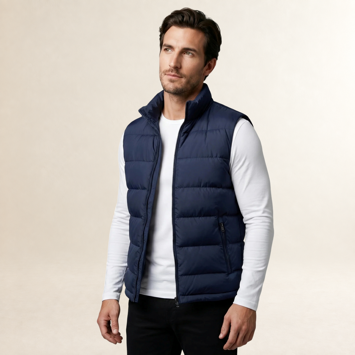 Gilet matelassé pour homme sans manches avec col montant et poches zippées