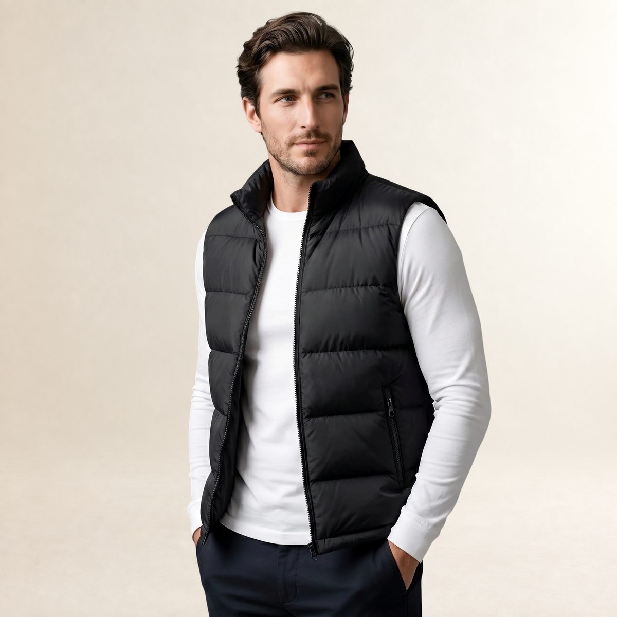 Gilet matelassé pour homme sans manches avec col montant et poches zippées