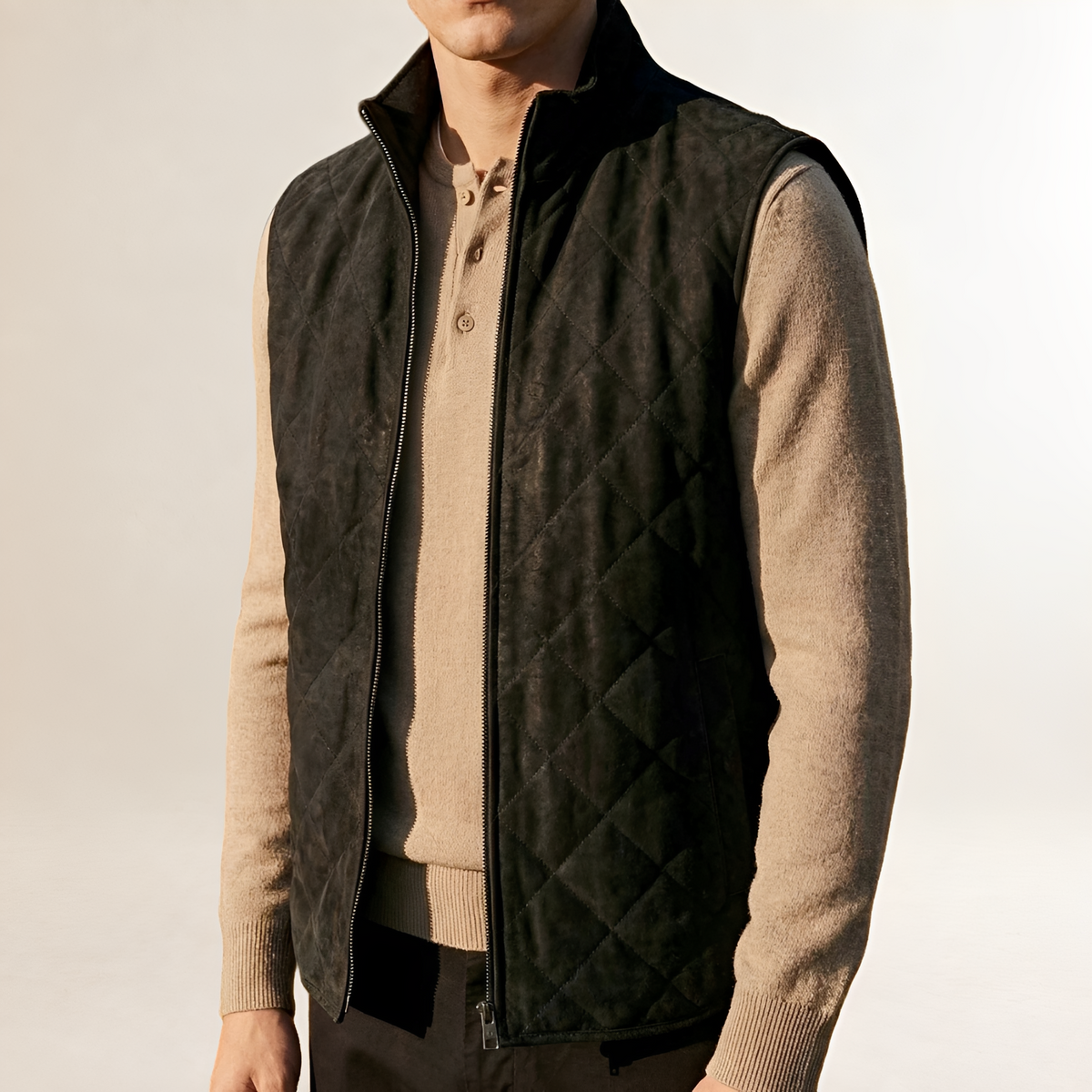 Gilet matelassé pour hommes à zip et col haut