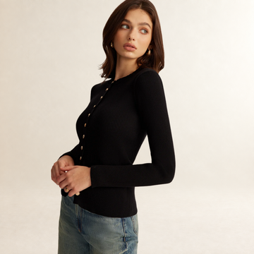 Haut à boutons pour femmes à manches longues coupe slim texture côtelée