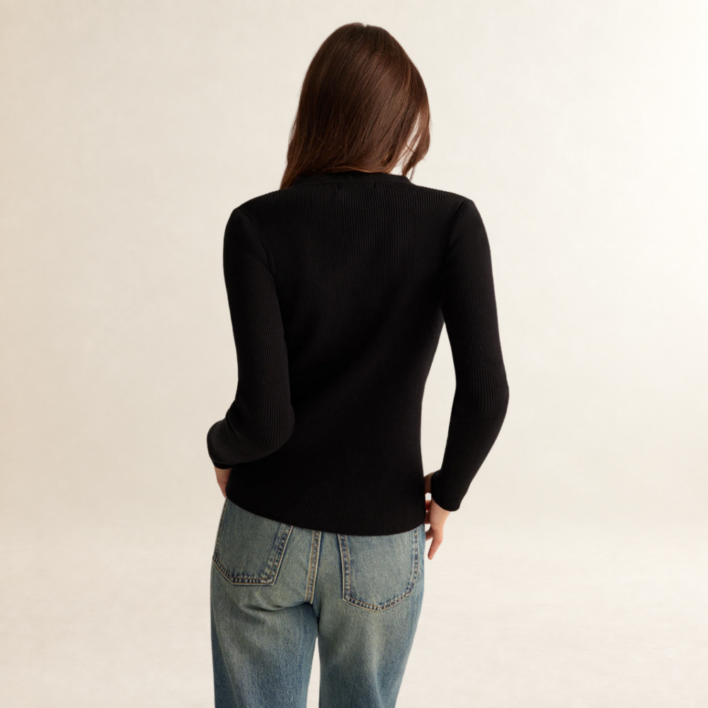 Haut à boutons pour femmes à manches longues coupe slim texture côtelée
