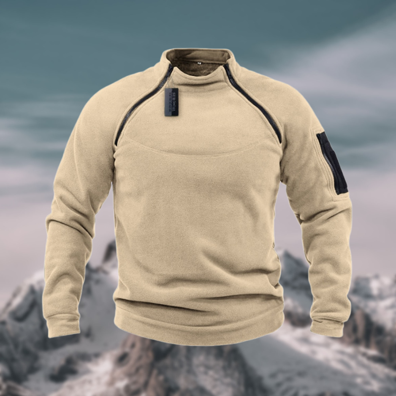 Pull pour homme à manches longues, col montant et fermeture zippée – style sport-décontracté