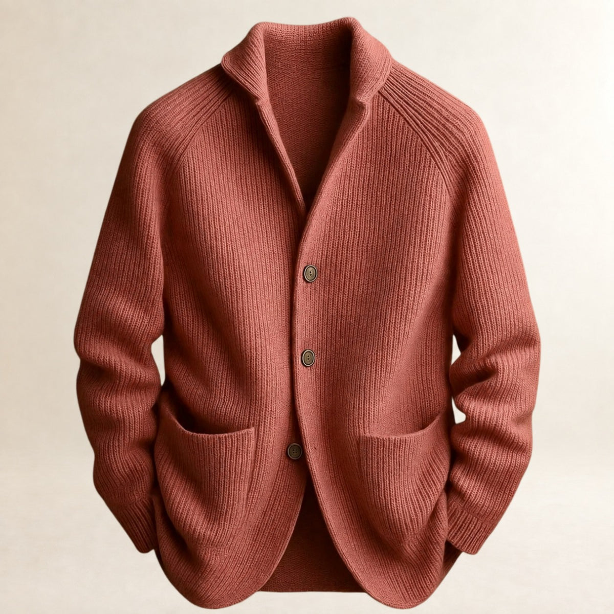 Homme Cardigan boutonné devant avec revers shawl, manches raglan, poches plaquées - coupe ajustée
