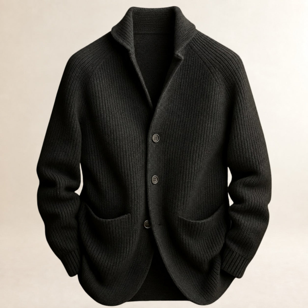 Homme Cardigan boutonné devant avec revers shawl, manches raglan, poches plaquées - coupe ajustée