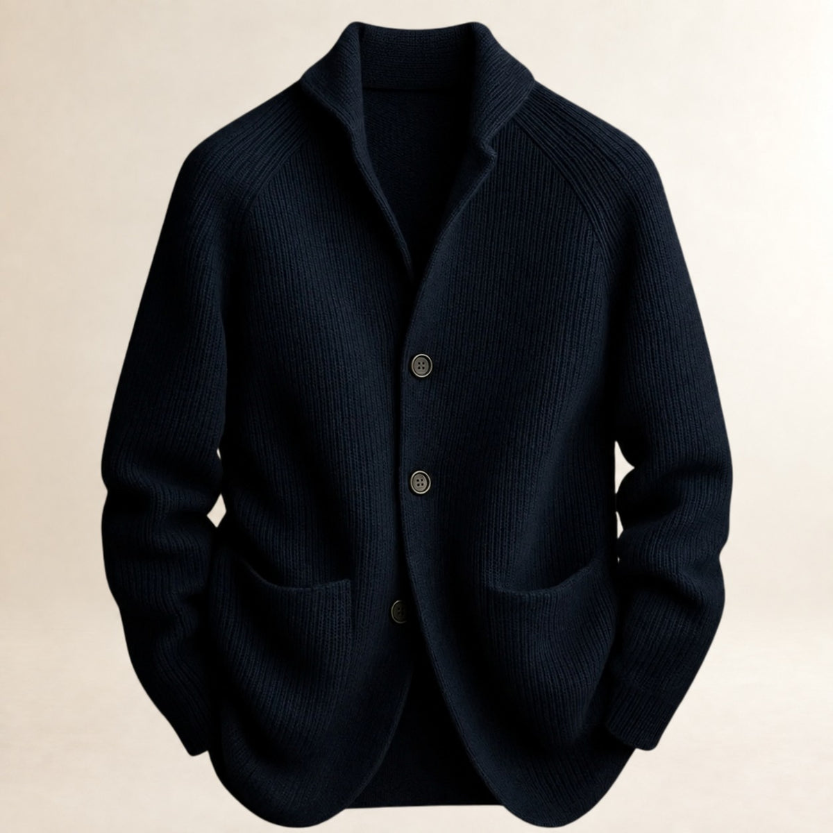 Homme Cardigan boutonné devant avec revers shawl, manches raglan, poches plaquées - coupe ajustée