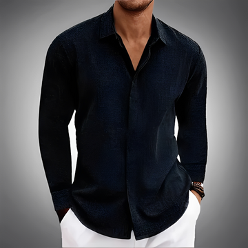 Homme Chemise à manches longues avec col pointillé et patte cachée – coupe droite décontractée