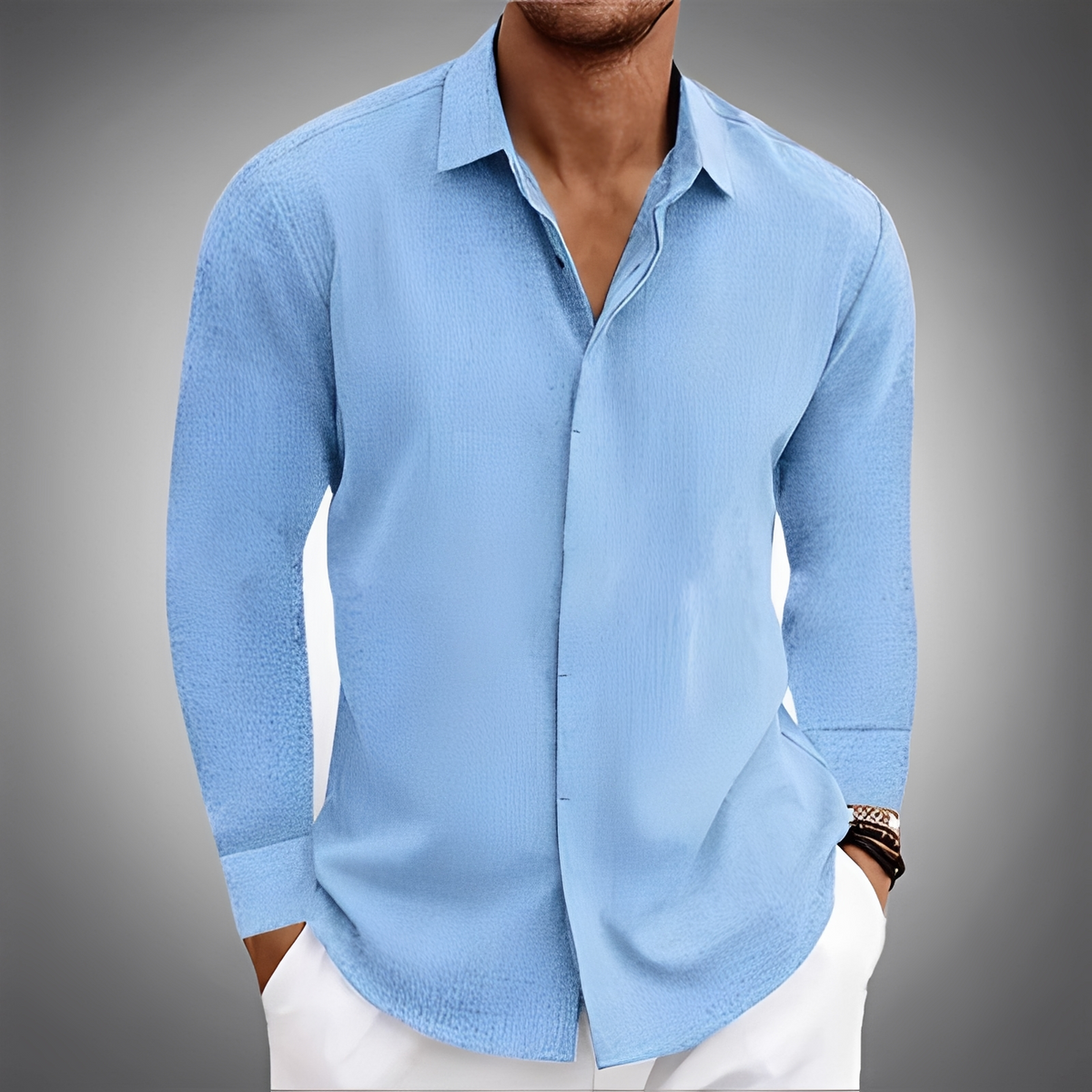 Homme Chemise à manches longues avec col pointillé et patte cachée – coupe droite décontractée