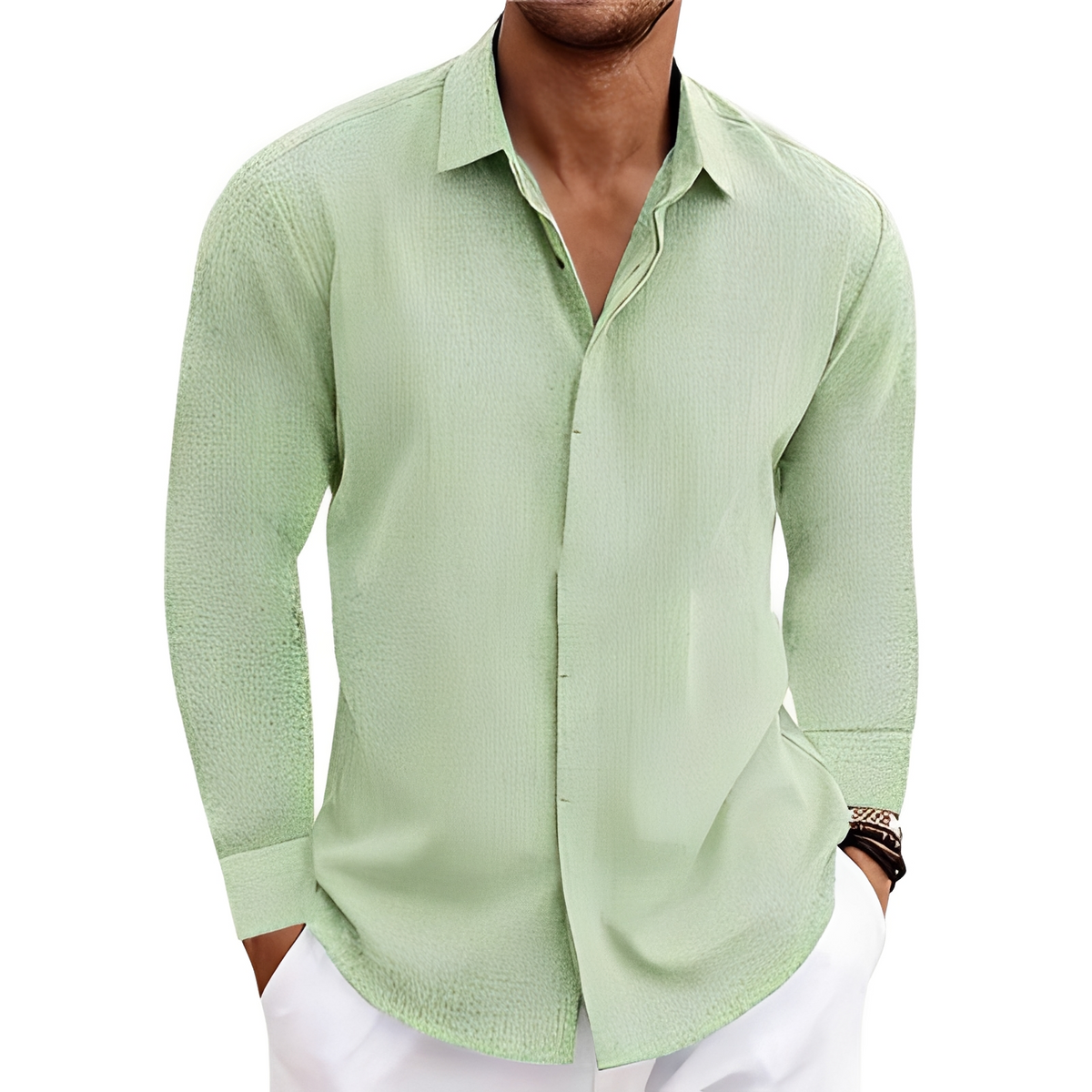 Homme Chemise à manches longues avec col pointillé et patte cachée – coupe droite décontractée