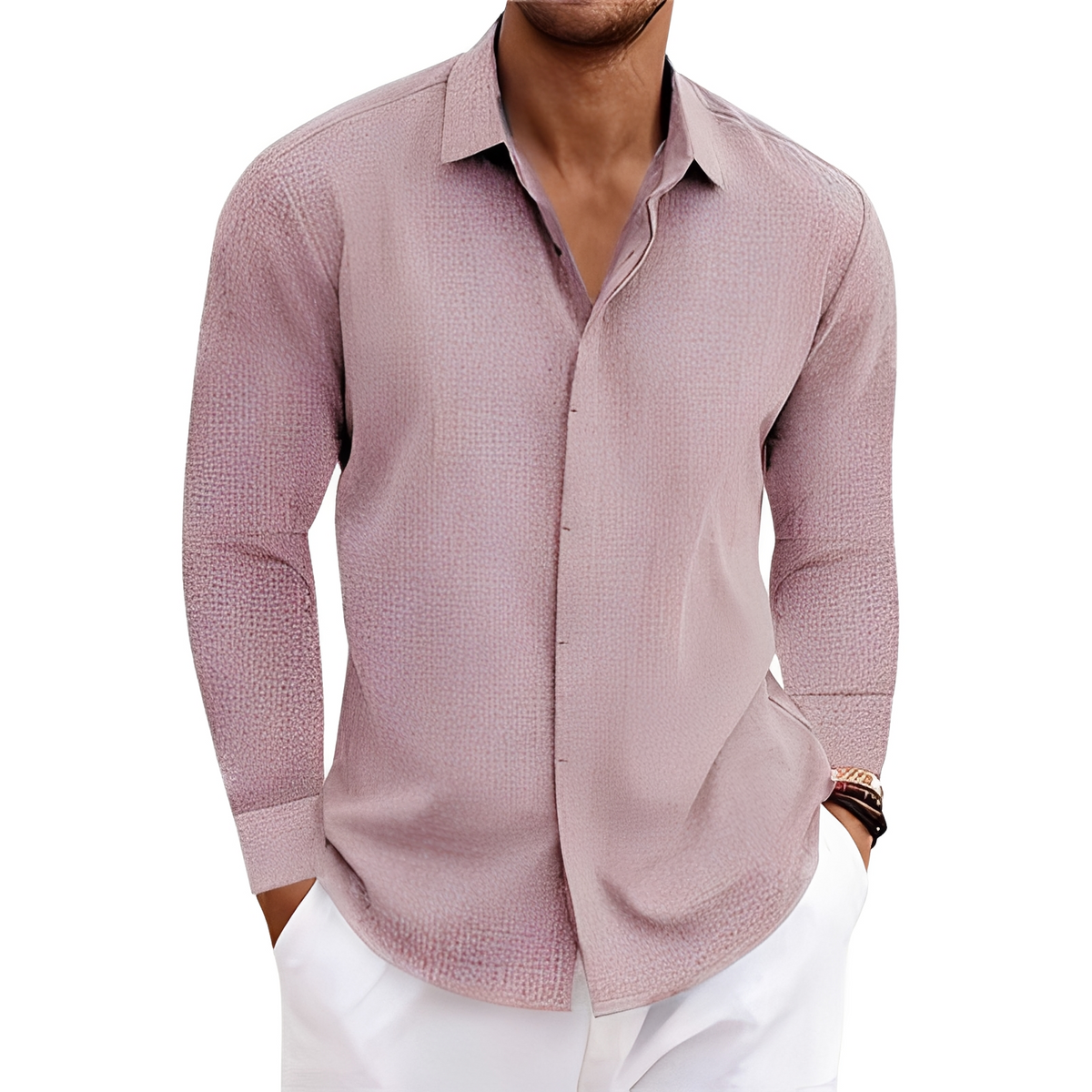 Homme Chemise à manches longues avec col pointillé et patte cachée – coupe droite décontractée