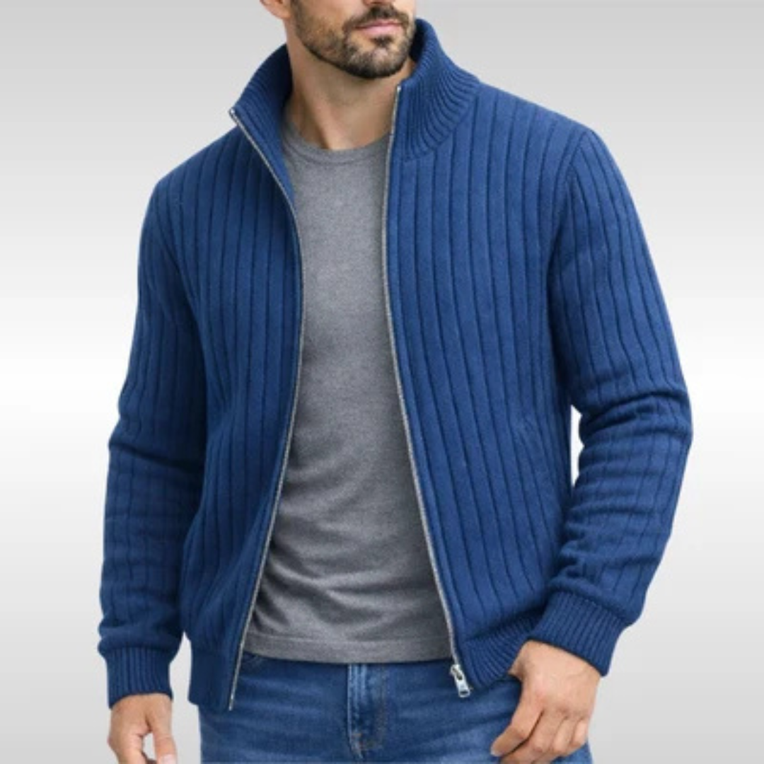 Homme Grosseur Cardigan à zip intégral Col montant à côtes et poches frontales – coupe ajustée