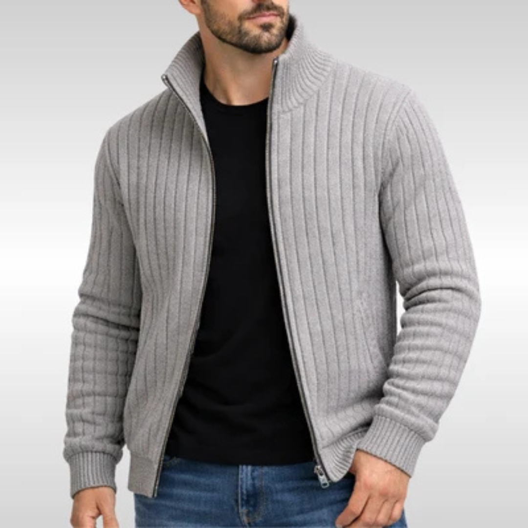 Homme Grosseur Cardigan à zip intégral Col montant à côtes et poches frontales – coupe ajustée