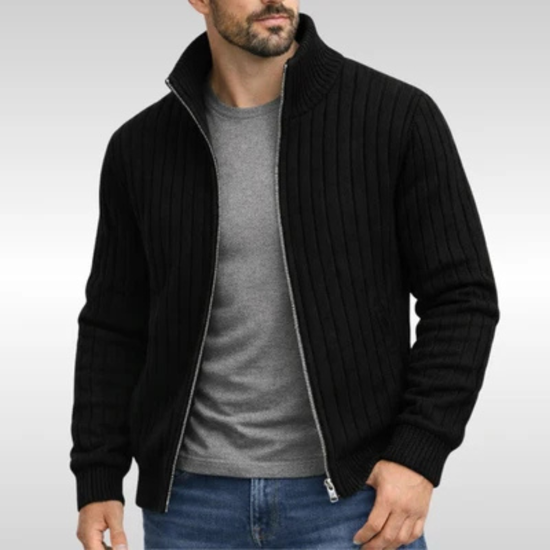 Homme Grosseur Cardigan à zip intégral Col montant à côtes et poches frontales – coupe ajustée