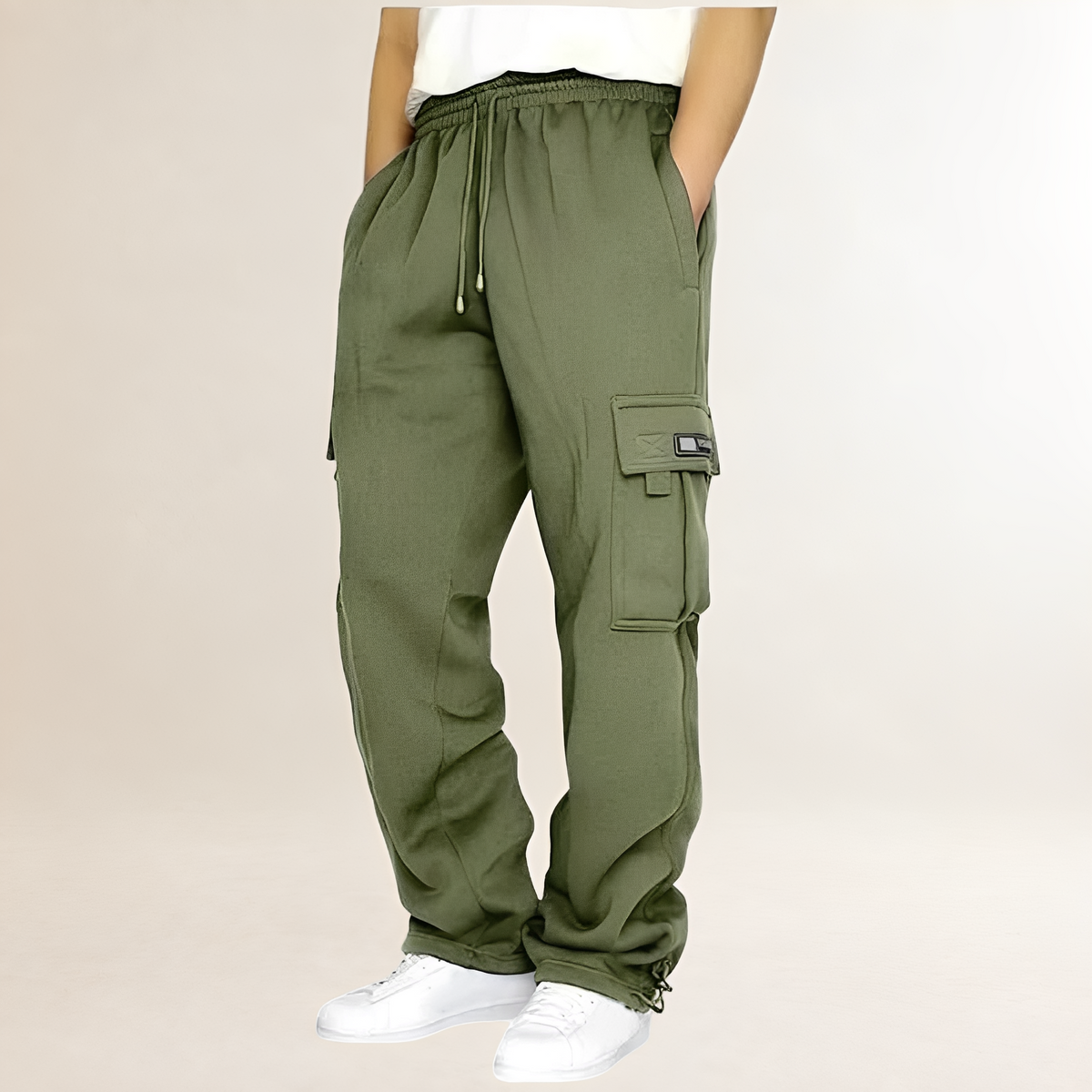 Homme Joggers cargo avec taille à cordon, poches cargo sur les cuisses - coupe ample