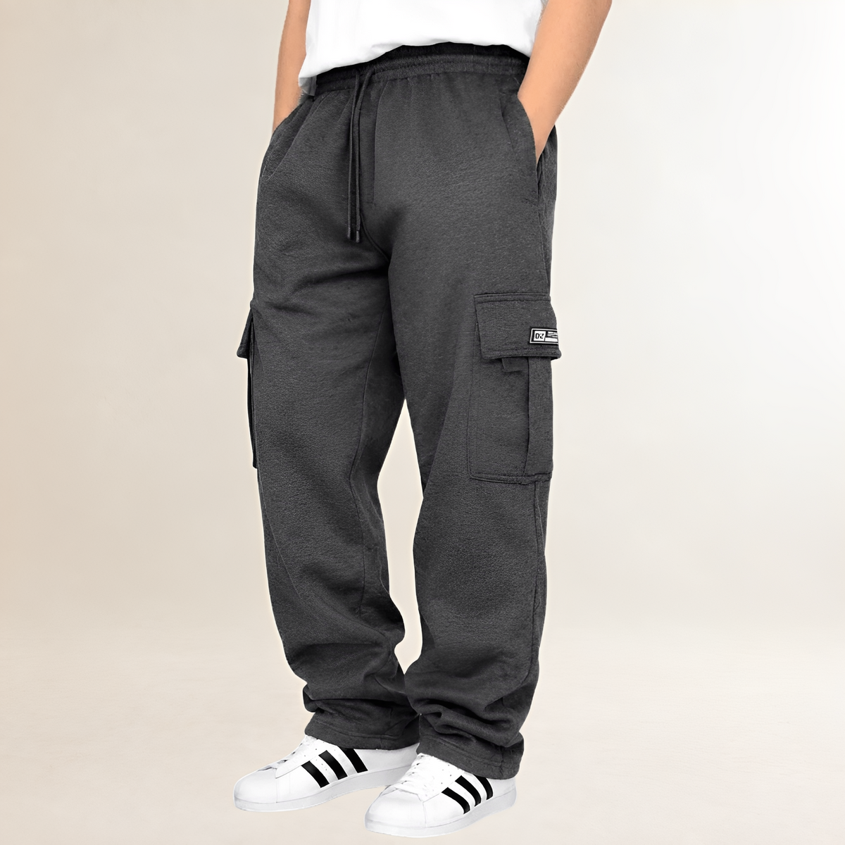 Homme Joggers cargo avec taille à cordon, poches cargo sur les cuisses - coupe ample