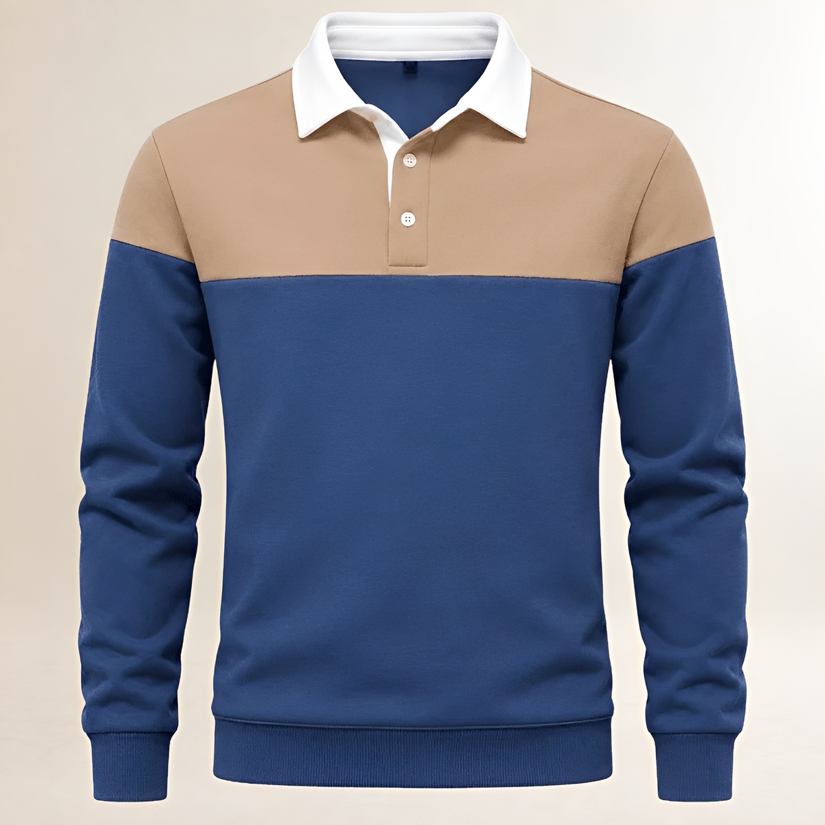 Homme Polo à manches longues, col contrasté, plastron couleur bloc sur le torse - coupe régulière