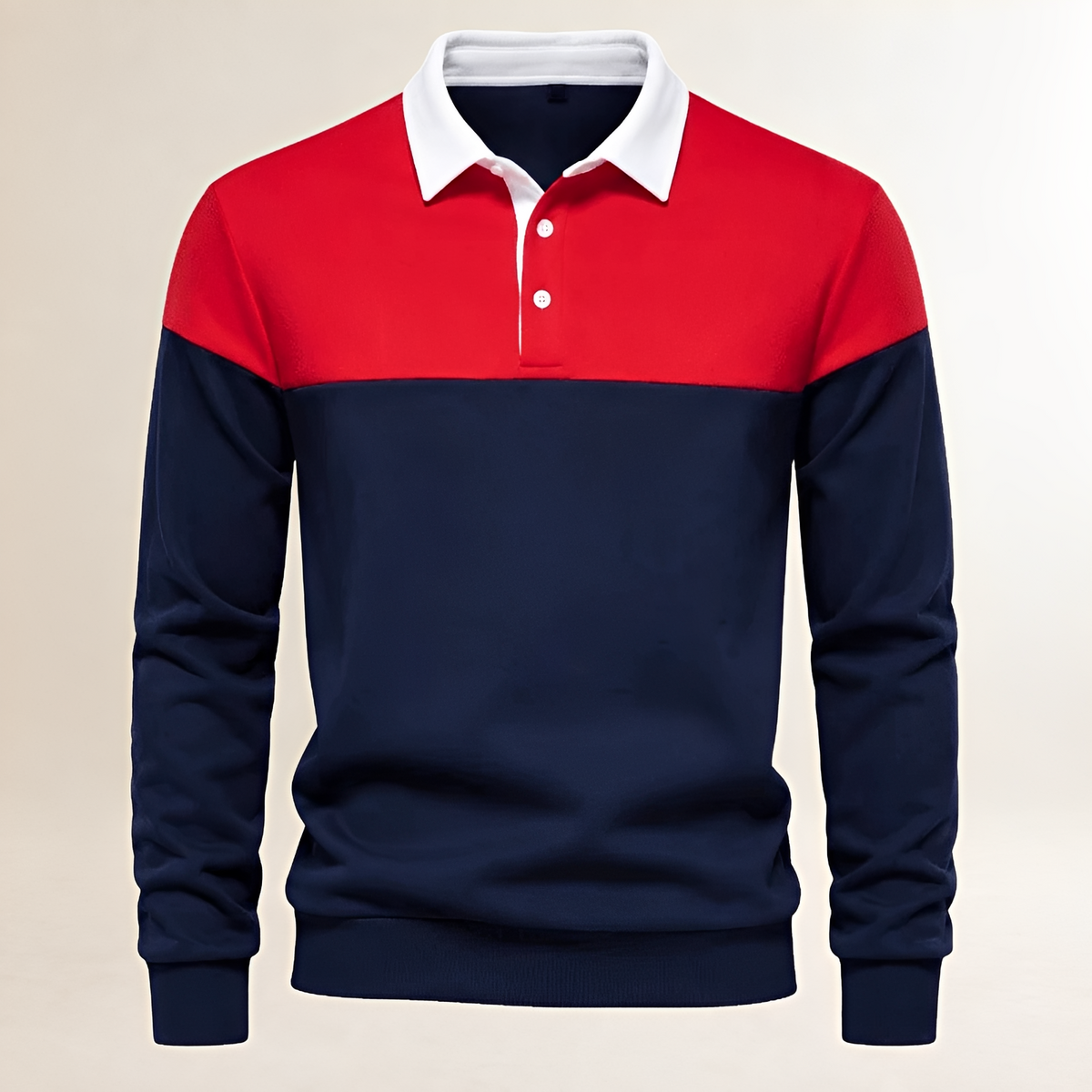 Homme Polo à manches longues, col contrasté, plastron couleur bloc sur le torse - coupe régulière