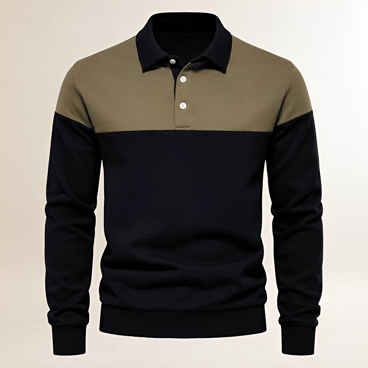 Homme Polo à manches longues, col contrasté, plastron couleur bloc sur le torse - coupe régulière