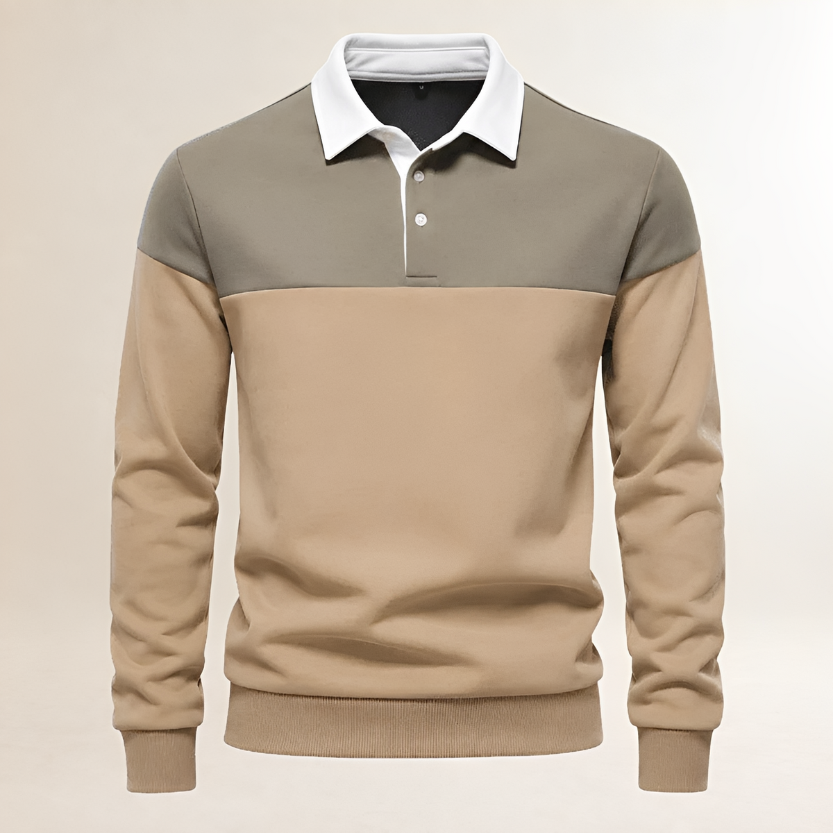 Homme Polo à manches longues, col contrasté, plastron couleur bloc sur le torse - coupe régulière