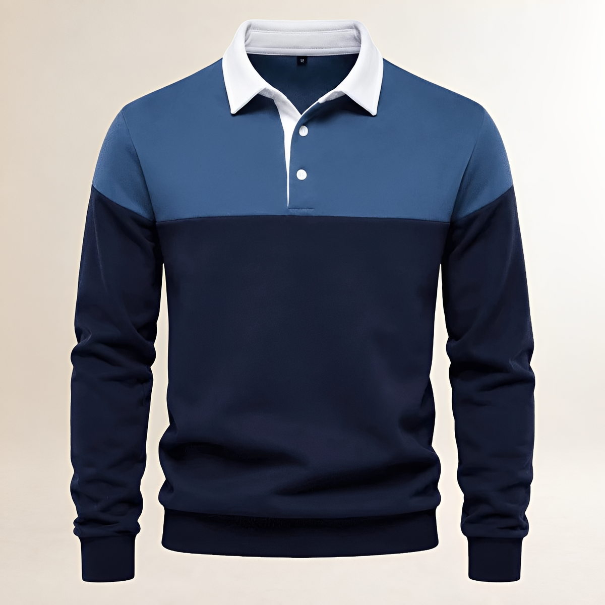 Homme Polo à manches longues, col contrasté, plastron couleur bloc sur le torse - coupe régulière