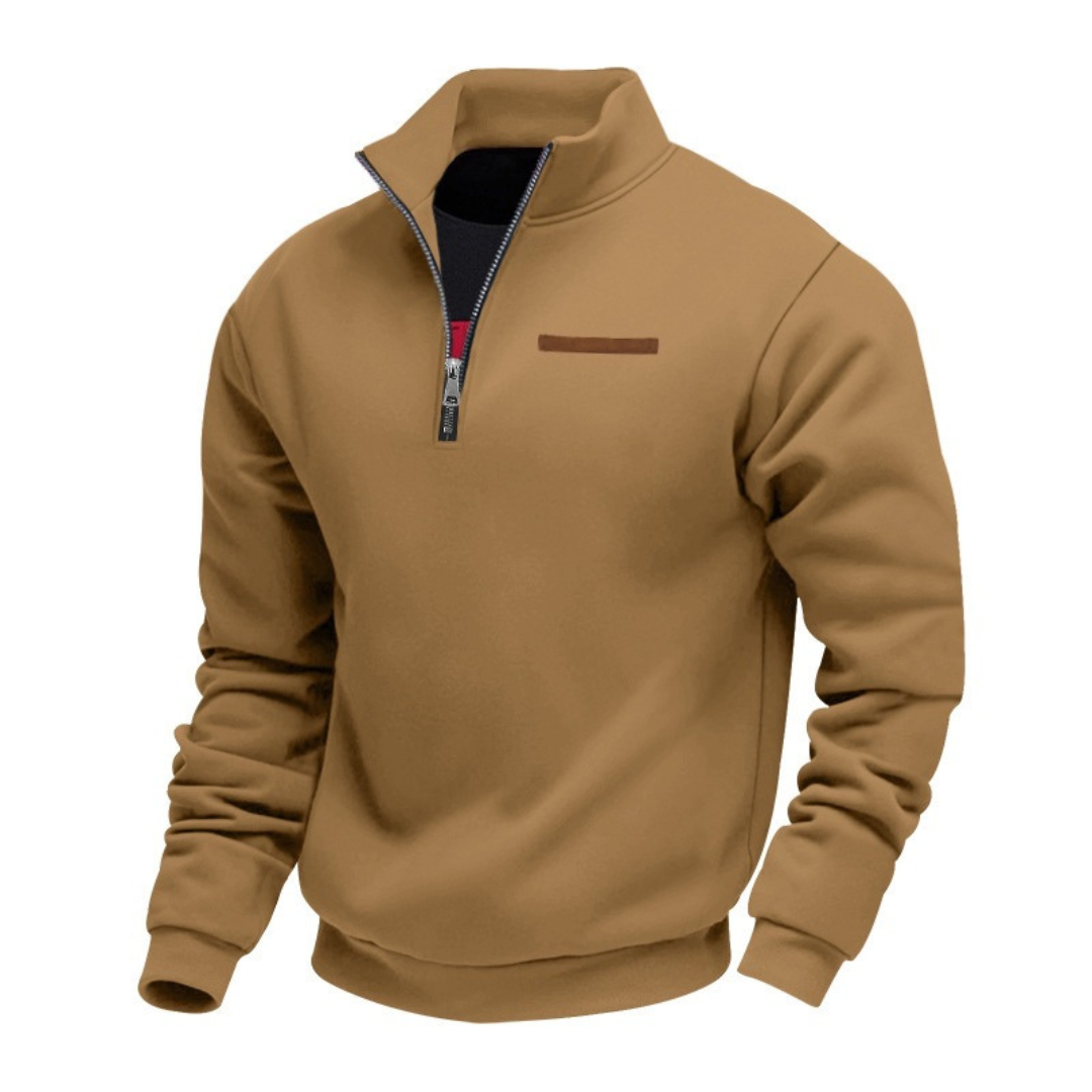 Homme Pull à demi-zippé col montant, rayure poitrine et bord-côtes
