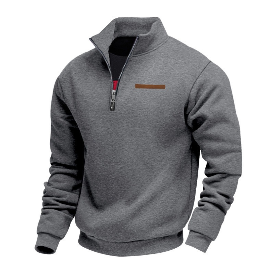 Homme Pull à demi-zippé col montant, rayure poitrine et bord-côtes