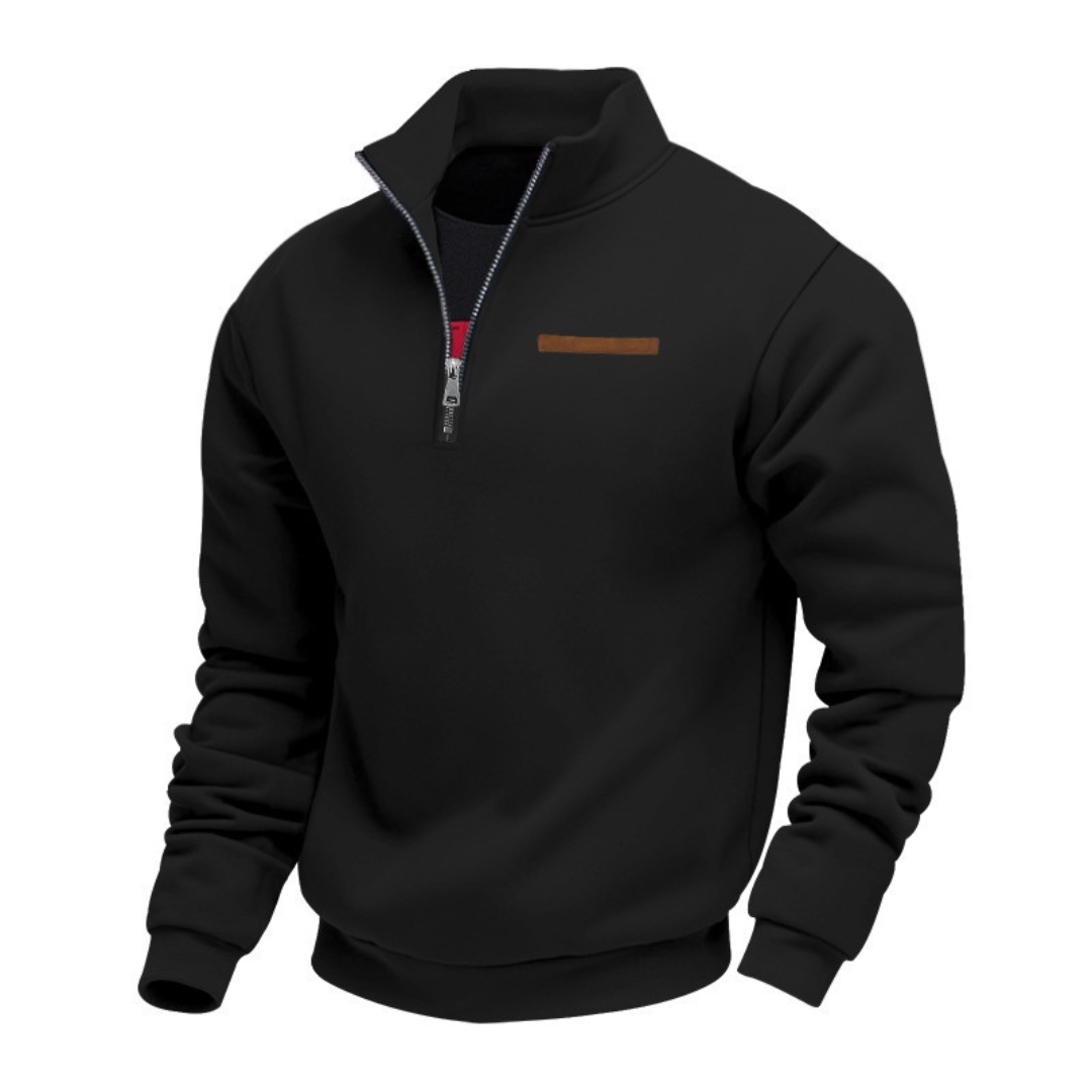 Homme Pull à demi-zippé col montant, rayure poitrine et bord-côtes